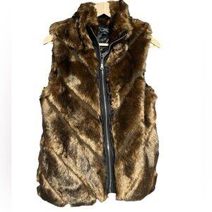 Lisa International Faux Fur Vest Brown Full Zip with Pockets